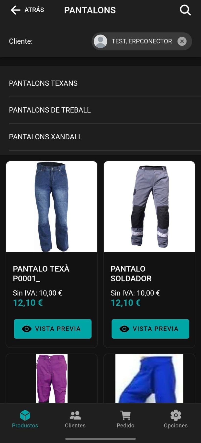 Subcategorías y productos