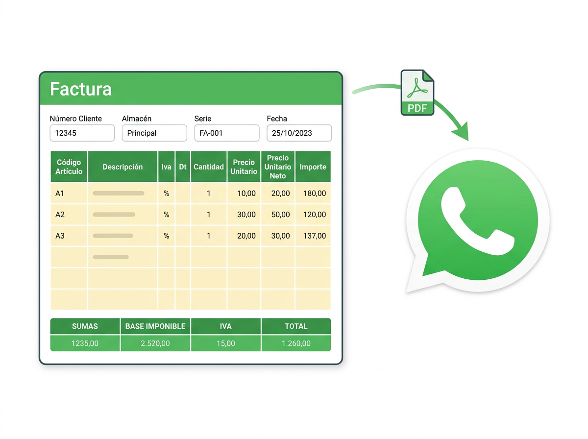 Flujo de envío de documentos por WhatsApp desde el ERP